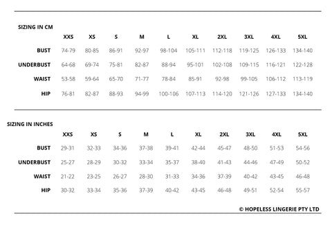 HOPELESS SIZE GUIDE